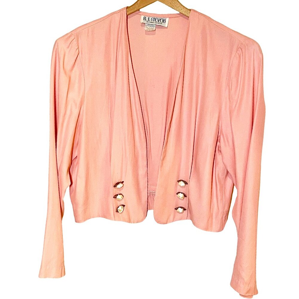 Vintage 90s Light Pink Coquette Girl Open Front Light Weight Jacket Size Medium